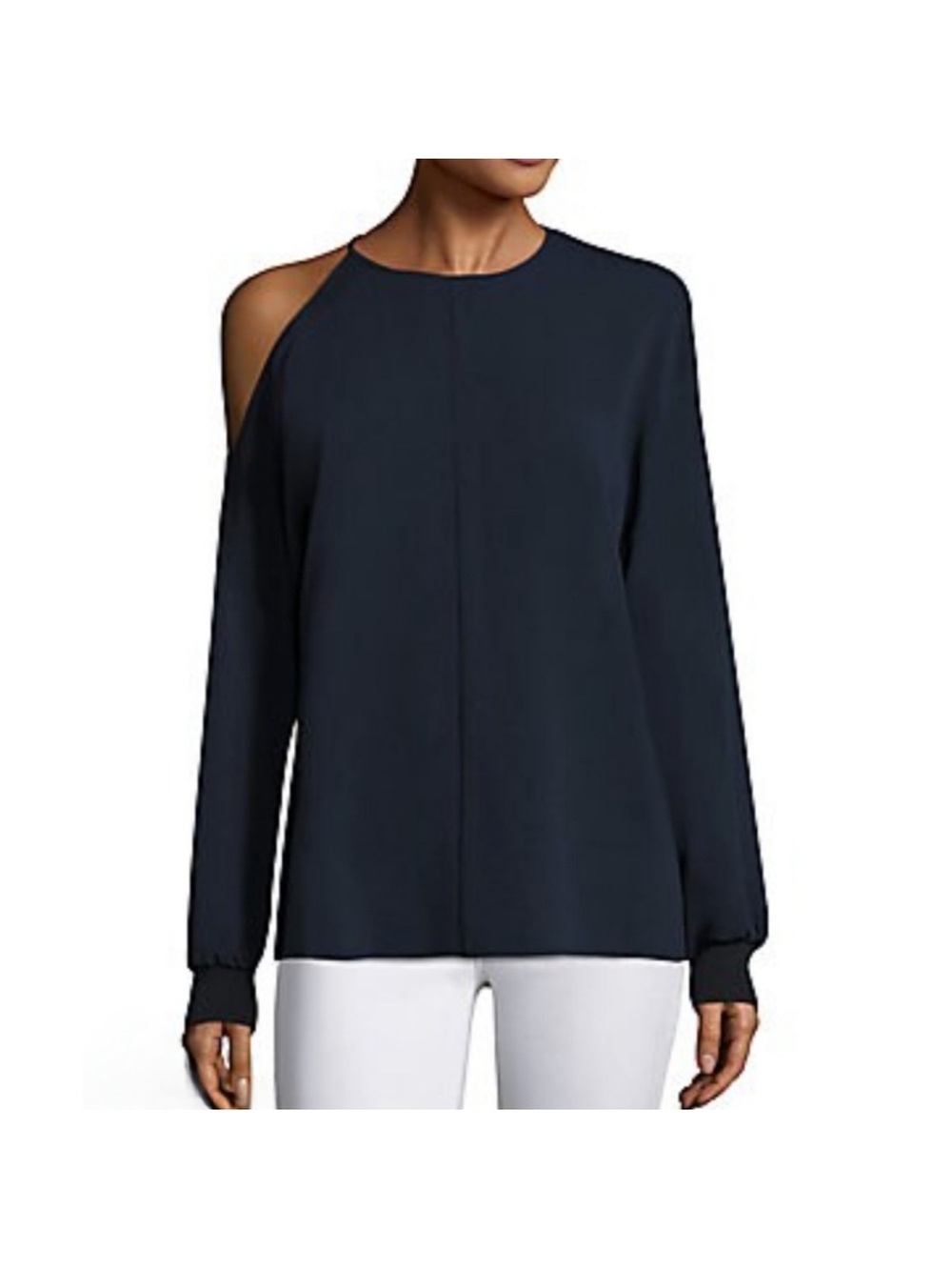 Tibi Savannah Crepe Navy One Shoulder Top